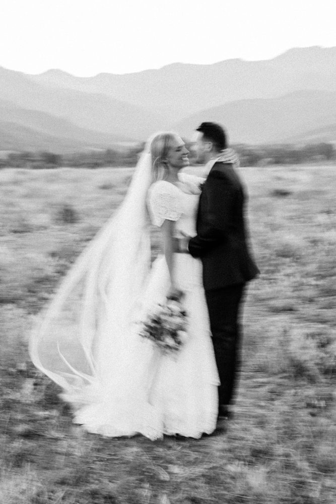 Black and white grainy wedding photo