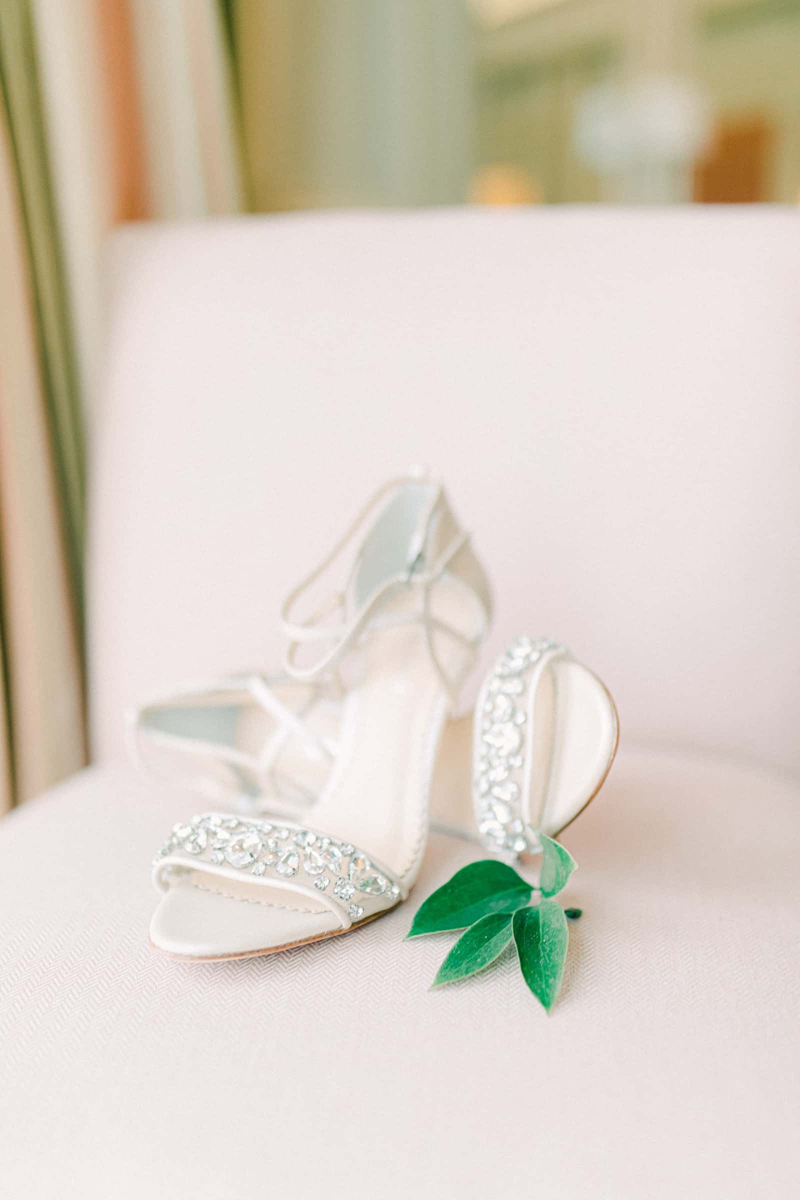 Jeweled bride's wedding shoes